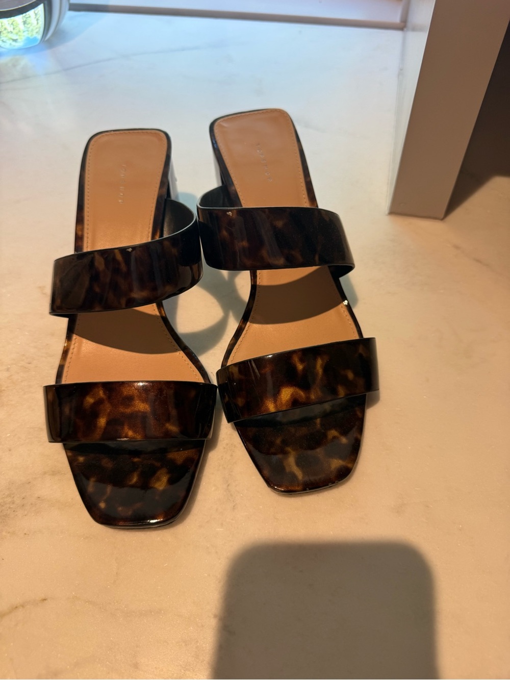 Topshop Tortoiseshell Double-Strap Slide Mules